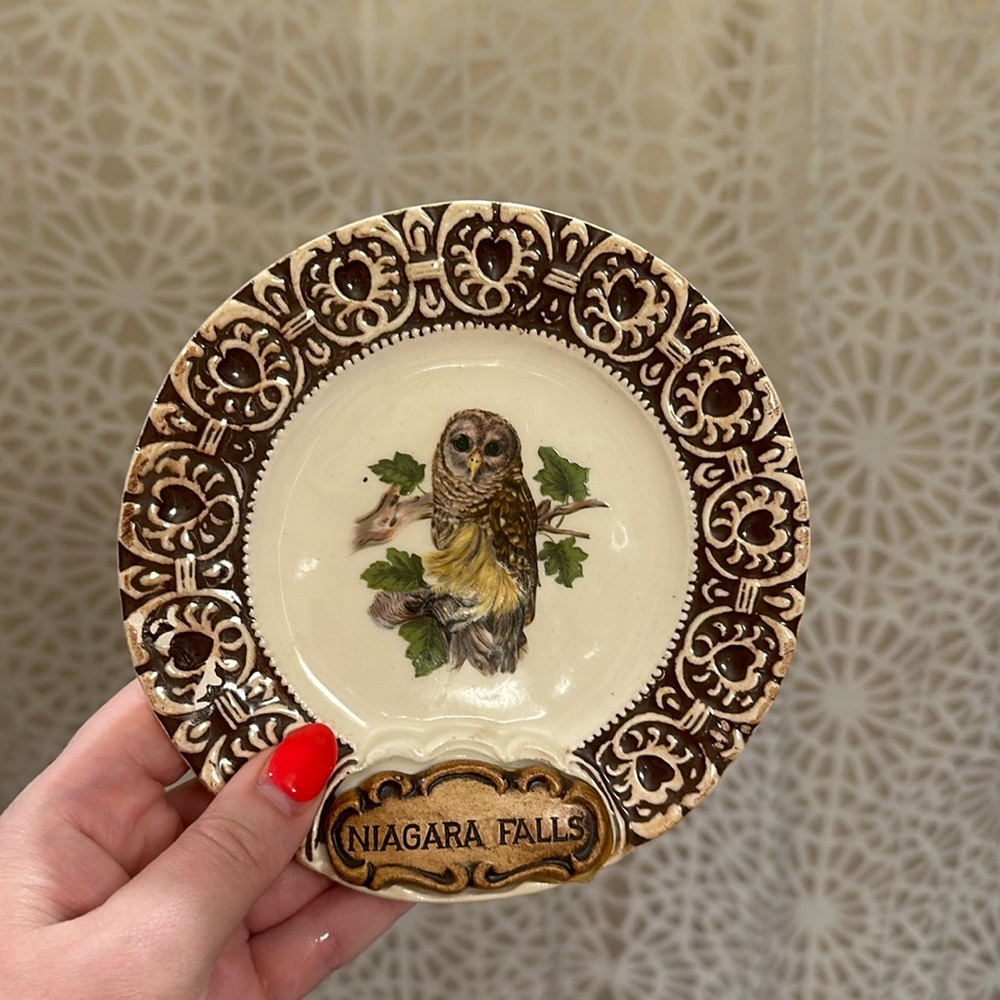 🦉 Vintage Treasure Craft Niagara Falls Owl Souvenir Wall Plate USA 6”